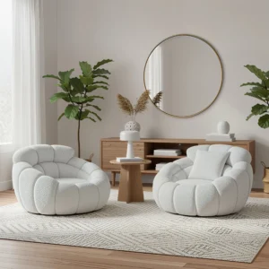 Fabric accent chair modern winter styling – Christmas home décor Canada gifting